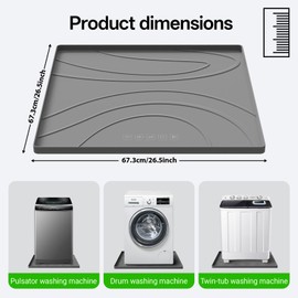 Washing Machine Drain Pan, 26.5 x 26.5 Inch, Non-Slip Waterproof Silicone Mat, Anti-Vibration Drip Tray for Washer and Dryer