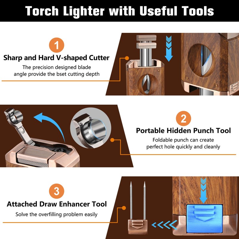 FLABOX 5-in-1 Torch Lighter with V Cutter Holder Punch and