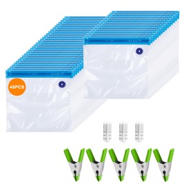 Reusable Sous Vide Bags 53Pcs BPA-Free, 2.9L Vacuum Sealer Bags for Cooking & Microwave, 45 Zipper Bags, 3 Seal Clips ＆ 5 Cooking Clips, Heat-Resistant & Leakproof (10x11in)