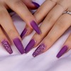 24PCS Women's Bling Press On Nails Coffin - Matte Purple