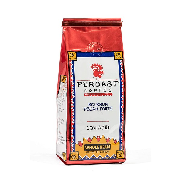 Puroast Low Acid Whole Bean Coffee, Bourbon Pecan Flavor, High Antioxidant, 12 Ounce Bag