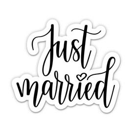 Just Married Cute Wedding Honeymoon - 5" Vinyl Sticker - for Car Laptop I-Pad - Waterproof Decal