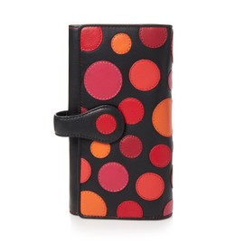 VISCONTI ® Women's Leather RFID Protection Purse Bifold Multicoloured Wallet in Gift Box Polka, Berry colour, Casual