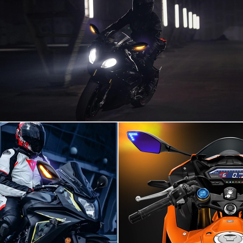 Motorcycle LED Turn Signal Rearview Mirrors Compatible with 2011 2013