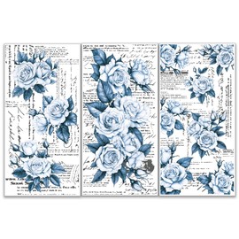 OLYCRAFT 3 Pieces/Set Blue Rose Decals for Rubbing on Furniture and Crafts 15 x 30 cm Vintage Flowers Furniture Transfer Sticker Furniture Sticker Decor Transfer Sticker Decals