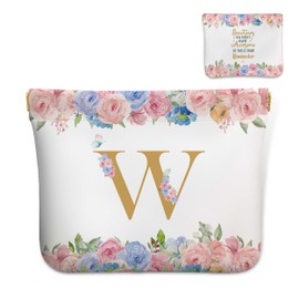 URMISU You Are Awesome Initial PU Leather Makeup Bag for Women, Small Cosmetic Bag for Purse, Travel Makeup Pouch & Coin Purse Lipstick Organizer, Gifts for Grandma, Mom, Mothers Day (Letter W)