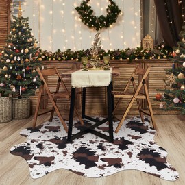 Fixseed Faux Cowhide Rug Cow Rug for Bedroom Living Room 4.6 x 5.2 Feet Cute Non Slip Cow Print Rug Cow Hide Skin Carpet for Western Home Decor