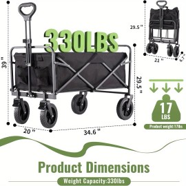 SMUG Collapsible Folding Wagon Heavy Lockable Camping Garden Cart 220/330LBS Capacity - Black, 30''