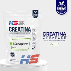 HS HERO SPORT Creatina Monohidratada Micronizada Creapure® 600g. 100% Pura. Creatina Alemana Creapure®. Vegana, 160 porciones, 5g por porción, Pre Ent