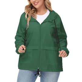 Avoogue Plus Packable Raincoat Women Light Rain Jackets Waterproof Windbreaker Hooded Running Coat Dark Green 5XL