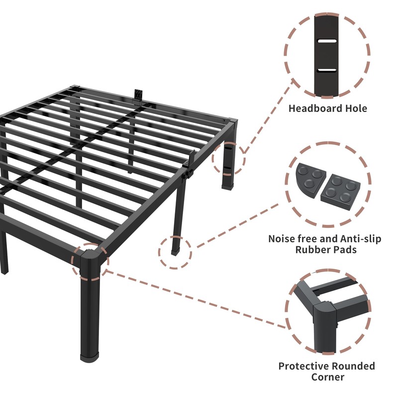 ROIL 12 inch Metal Queen Bed Frame with Rounded Corner