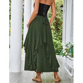 SCARLET DARKNESS Women High Waisted Skirts Long Asymmetric Skirt Boho Flowy Skirts Olive Green L