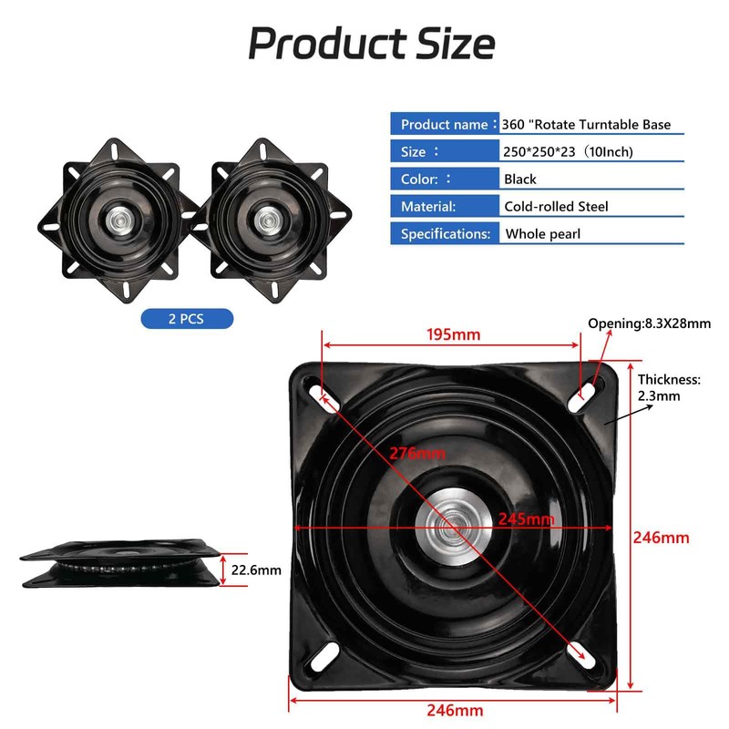 2Pcs 10" Swivel Base Plate Replacement 360° Ball Bearing for