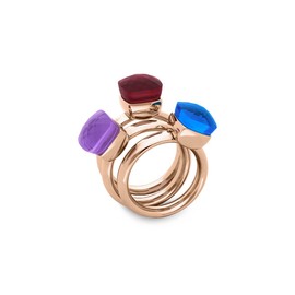 Qudo Firenze Stainless Steel Rose Coloured Ring with "Light Grey Opal" Stone (Grey Matte), Stainless Steel