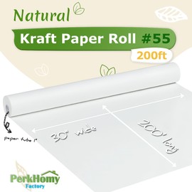 PerkHomy 30" x 2,400" (200') White Kraft Paper Roll for Gift Wrapping Bulletin Board Bouquet Flower Kids Wall Art Craft Packing Moving Shipping Parcel Postal Floor Covering Table Runner 80GSM 55LB