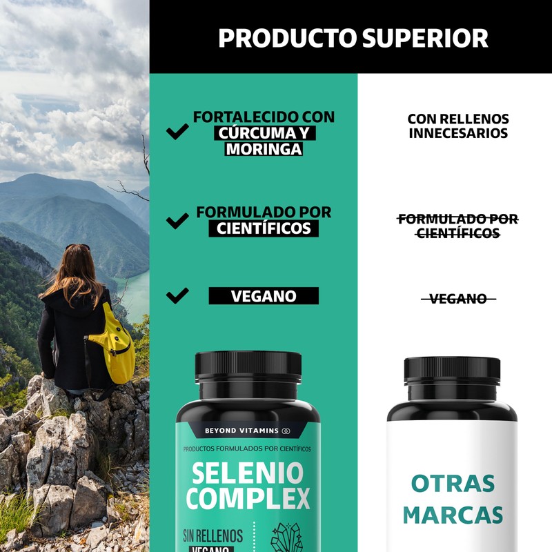 Selenio | Seleniometionina 240mcg, con Vitamina E, Moringa y Raíz