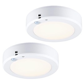 LIT-PaTH Battery Operated Ceiling Light, 3000K 6.1inch Motion Sensor LED Ceiling Light,140 Lumens Flush Mount Wireless Motion Lamp for Closet Hallway Laundry Stair, 2-Pack (Battery Not Included)