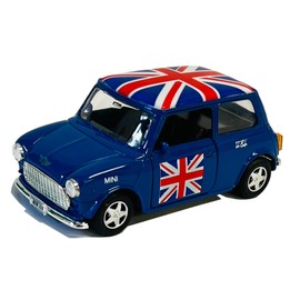 Welly Mini Cooper Model Series with Union Jack Top Made of Die Cast Metal and Plastic Parts, Pull Back & Go Action Toy