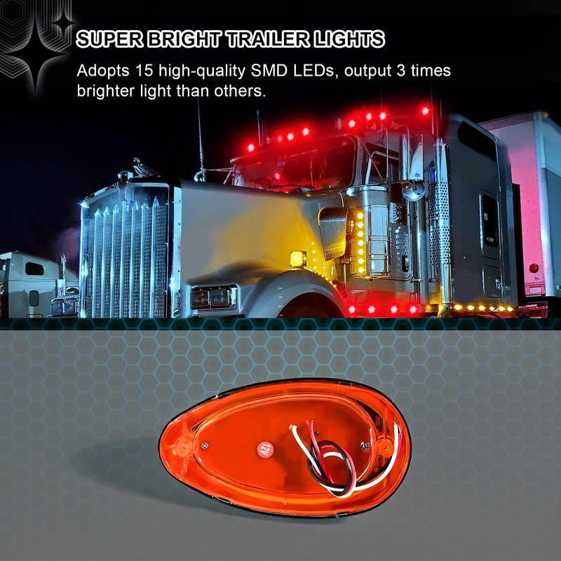 Wodvyss 2Pcs 6" Amber Lens Amber LED Side Marker &