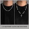 IDOKAWA Cross Necklace for Men Black White Pearl Necklace Rosary