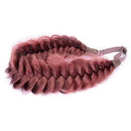 Gledola Messy Synthetic Hair Braided Headband Classic Chunky Wide Plaited Headband for Women Girl Beauty (Burgundy)