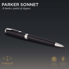PARKER Sonnet Ballpoint Pen, Matte Black Lacquer with Palladium Trim, Medium Point Black Ink (1931524)