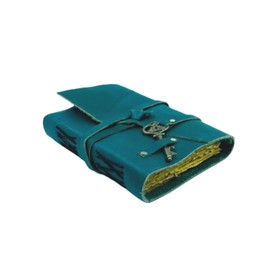 OVERDOSE Leather Journal Turquoise Leather Cover Leaf Diary with Key in Vintage Sketch Writing Diary Intage Paper with Deckle Edge 12 x 17 cm A6