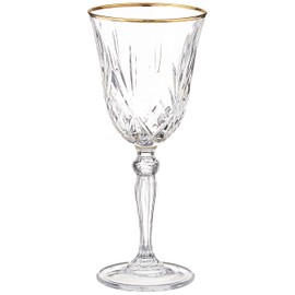 Lorren Home Trends Siena Collection Crystal White Wine Glass with Gold Band Design, Set of 4
