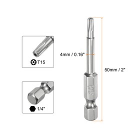 QUARKZMAN Pack of 2 T15 Security Torx Bit 1/4 Inch Hex Shank 2 Inch Long S2 Steel Magnetic Tamper Proof Star Bits Screwdriver Torx Head with Hole for Screws Bits