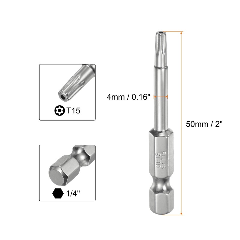 QUARKZMAN Pack of 2 T15 Security Torx Bit 1/4 Inch