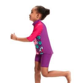Speedo Infant Girl's Learn to Swim Sun Protection Top & Shorts | Junior Girls | Holiday Wear | UV Protection, Magic Sangria/Cherry Pink/Sweet Taro, 3 Years