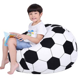 Lukeight Stuffed Animal Storage for Boys and Girls, Stuffed Animal Storage Bean Bag Chair for Kids, Soccer Bean Bag Cover, Soccer Bean Bag Chairs for Kids, (No Beans) Large