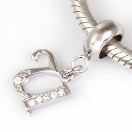 Alphabet Charms Letters Genuine 925 Sterling Silver Initial A-Z Dangle Clear Birthstone fits Bracelets & Necklaces (Letter U)