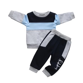 Baby Boys Clothes Set Toddler Long Sleeve Contrast Tops Sweatsuit + Pants Tracksuit Outfits Set Grey 18-24 Months