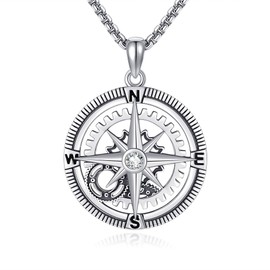 CUPENDA Compass Necklace Sterling Silver Compass Pendant Necklace Travel Jewelry Graduation Gifts for Her Women Men