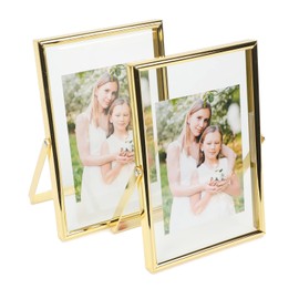 AhaGo Gold Floating Frame (4"x6", Vertical, 2 Set), For Picture 3x5, 2x3, 1x2, Tabletop Shelf Photo Frames, Modern Minimalist Style, Classy For Festival, Home or Wedding…