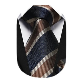 HISDERN Men's Tie Striped Wedding Tie & Pocket Square Set, Gold/Navy
