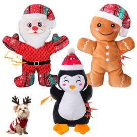 Newget Christmas Dog Toy with Squeaker, 3 Pack Dog Chew Toys with Rope Clean Teeth, Cute Dog Squeaky Toys with Cotton Material, Interactive Durable Dog Plush Toy for Small, Large Dog