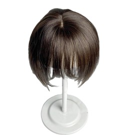 Real Human Hair Toppers Clip in Bangs Fringe Hair Volume Brazilian Straight Air Bangs For Hair Loss 10x11cm PU Scalp (Dark Brown, 8 inch)