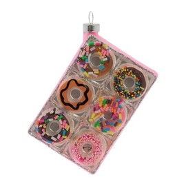 Colorful Assorted Donut Box Christmas Ornaments with Icing, Sprinkles, and Glitter, 3.69 x 2.63 Inches