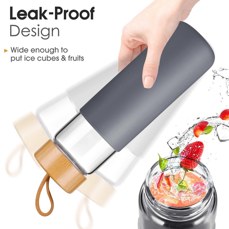 Yomious 20 Oz Borosilicate Glass Water Bottles with Silicone Sleeve