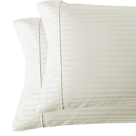 Royal Tradition Damask Striped 600-Thread-Count, 100-Percent Cotton Set of 2 Standard Size Pillow Cases, Ivory
