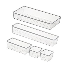 FUNOMOCYA Plastic Storage Boxes Set 5 Pcs Stackable Drawer Organizer Kitchen Drawer Organizer Space-saving
