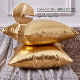 EUCIOR Gold Decorative Pillow,Gold Pillow Covers 18x18,Decorative Throw Pillow Covers Modern Metallic Shiny Cushion Cover,Gold Throw Pillows for Bed Couch Sofa,Gold Pillows(Golden)