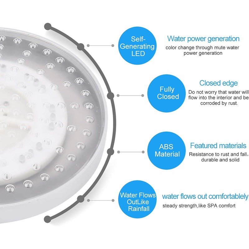 Rain Shower Head, 8" inch Round LED Shower with 3