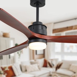 Sofucor 60 inch Ceiling Fan with Lights and Remote, Modern Large LED Ceiling Fan with 3 Walnut Blades and 3 Black Downrods, for Indoor Living Room Bedroom Outdoor Patio Porch, Reversible DC Motor