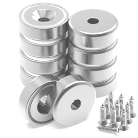 AntMag Neodymium Round Base Cup Magnets 40 lbs Pulling Force 0.98"(25mm) Pack of 10 with Countersunk Hole,Mounting Screws,Strong,Industrial Strength Rare Earth Magnets for Home,Work
