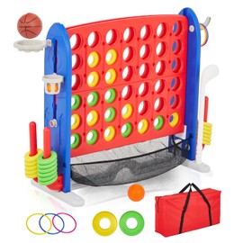 Giant 4-in-1 Connect Game Set | Jumbo 4 to Score Game with Basketball, Golf & Ring Toss | 3-Level Adjustable Height Outdoor Yard Game for Kids & Family Gatherings, Outdoor & Indoor