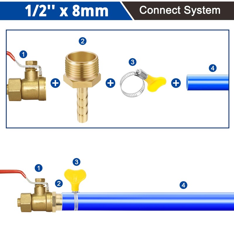 Brass Pipe Adapter, 12 Pieces 8 mm Barb x 1/2