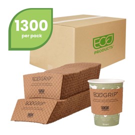 ECO PRODUCTS Recycled Coffee Cup Sleeves, Case Of 1300, Fits 10-20oz Hot Cups, Compostable, 100% Recycled Content With Up To 85% Post-Consumer Waste